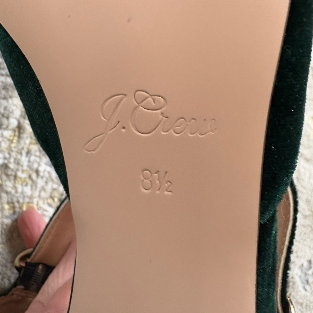 J. Crew Ankle Strap Millie Green Velvet Pumps - Picture 8 of 9